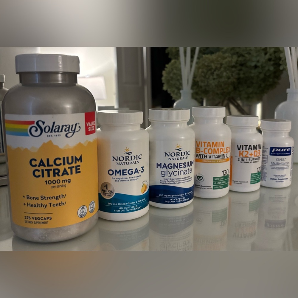 Set with Calcium, Omega-3, Magnesium, and B-Complex, k2-d3, multi